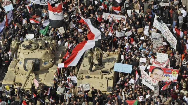 Partidarios de Mubarak, durante la manifestación