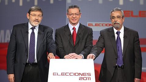 Lissavetzky, Gallardón y Pérez, antes del debate en Telemadrid