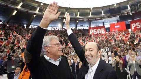 González y Rubalcaba, durante un mitin en Valencia
