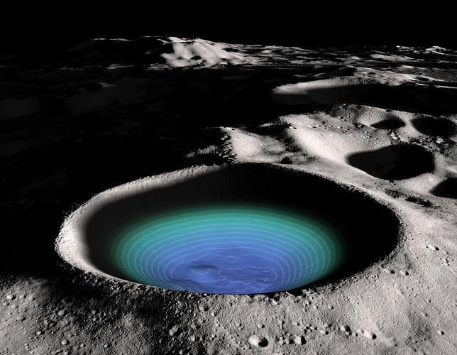 Detectan la presencia de agua helada en el sur de la Luna