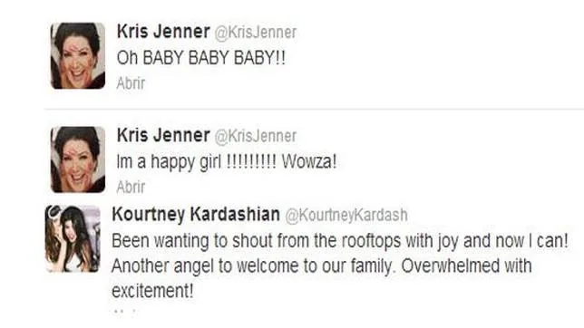 Los familiares de Kim Kardashian confirman su embarazo en Twitter