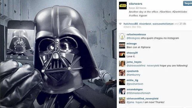 «Star Wars» calienta motores con una autofoto de Darth Vader en Instagram