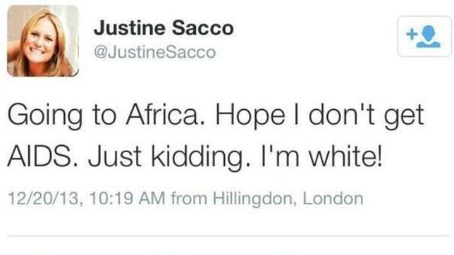 Una ejecutiva escribe un tuit racista antes de subirse a un avión y al bajar conoce la furia de internet