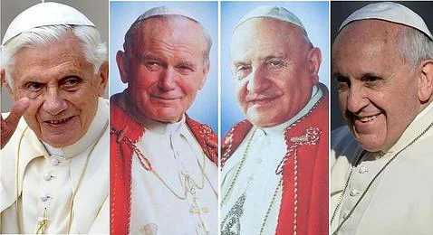 Benedicto XVI, Juan Pablo II, Juan XXIII y Francisco