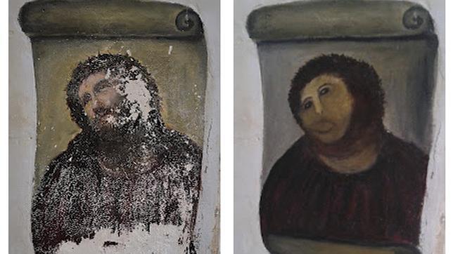 El Ecce homo, antes y después de su repinte. REUTERS