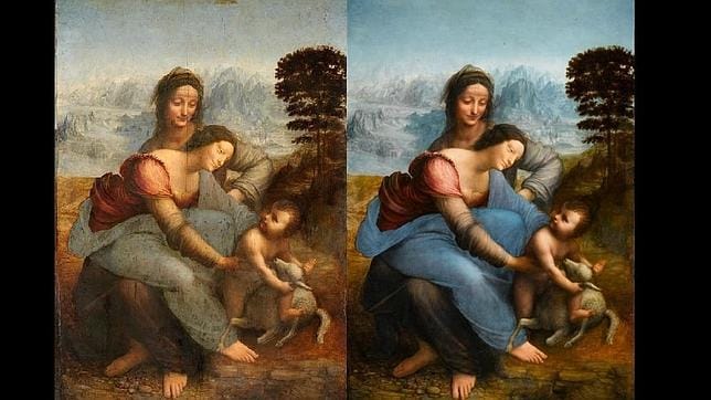 El lienzo conservado en el Museo del Louvre, antes y después de la restauración. ABC