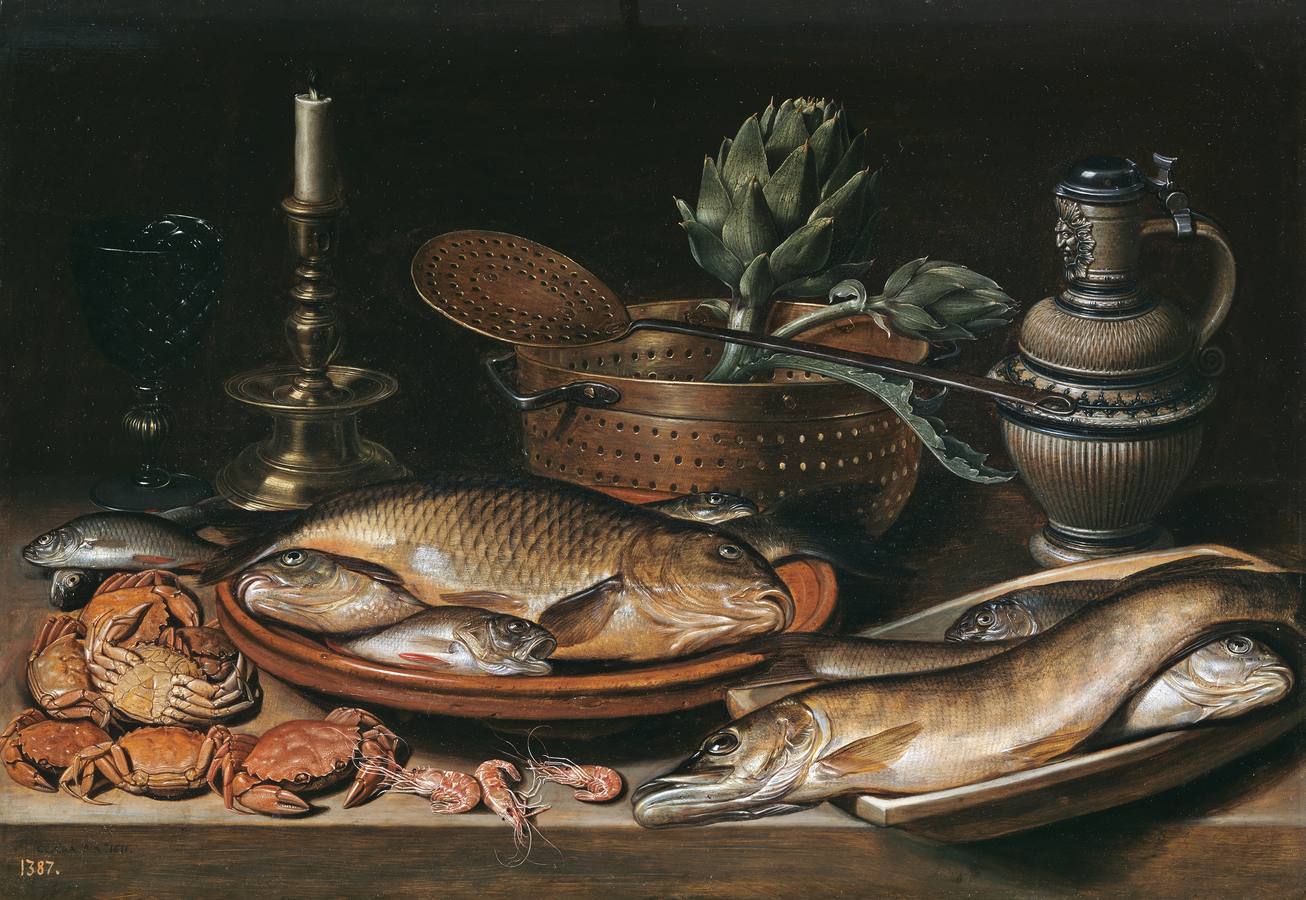 «Bodegón con pescado, vela, alcachofas, cangrejos y gambas» (1611), de Clara Peeters