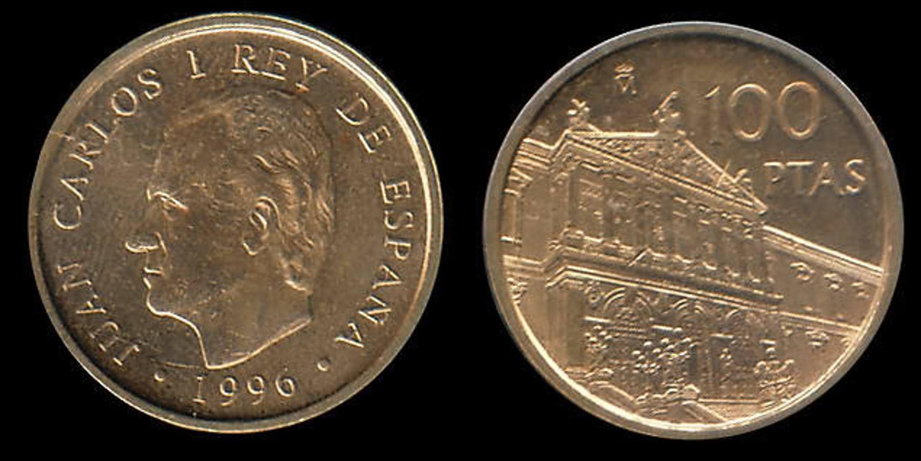 100 Pesetas 1966. Estas grandes monedas de plata se fabricaron en 1966, aunque las del 69 son las más caras, llegando a costar 145 euros. Existe una variante que tiene el palo del 9 recto y que ya alcanza los 400 euros.
