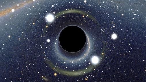 Simulación de un agujero negro frente a la Nube de Magallanes