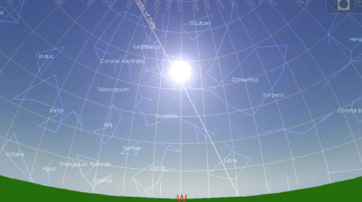 Posición del sol y las estrellas en el solsticio de verano 10950BC