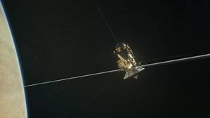 La ilustración artística muestra la nave espacial Cassini mientras cruza la brecha entre Saturno y sus anillos Crédito: NASA / JPL-Caltech