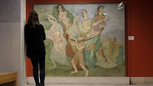 Frescos del artista Luis Quintanilla, «Ama la paz y odia la guerra», en el Paraninfo de la Universidad de Cantabria