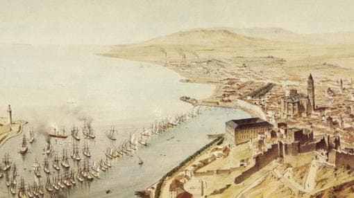 Vista de Málaga, grabado de Alfred Guesdon, 1852