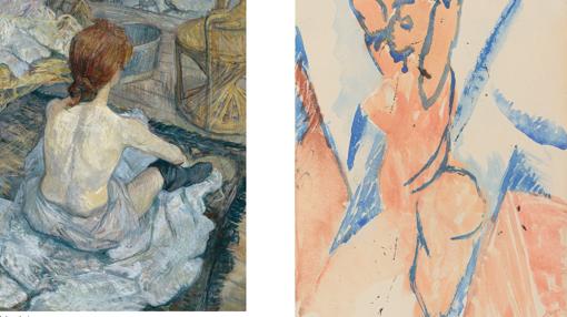 De zquierda a derecha, «Pelirroja (La toilette)», de Toulouse-Lautrec, y «Estudio para "Las Señoritas de Aviñón"», de Picasso