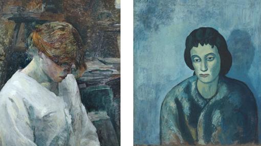 De izquierda a derecha, «La pelirroja con blusa blanca», de Toulouse-Lautrec, y «Mujer con flequillo», de Picasso