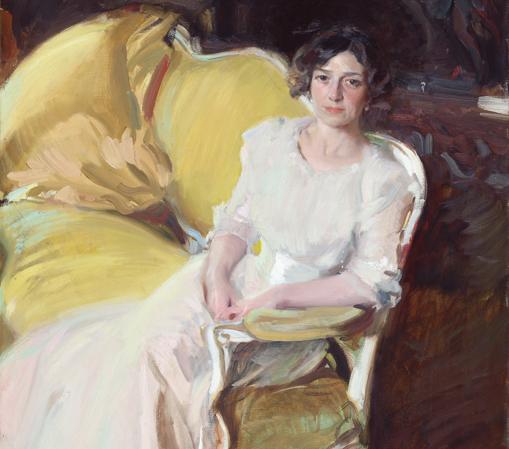 «Clotilde sentada en un sofá» (1910), de Joaquín Sorolla. Detalle