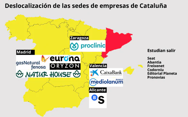 Nuevos emplazamientos de las sedes salidas de Cataluña