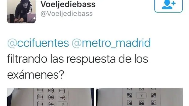 Captura del tuit que ha desatado la polémica en las oposiciones de Metro
