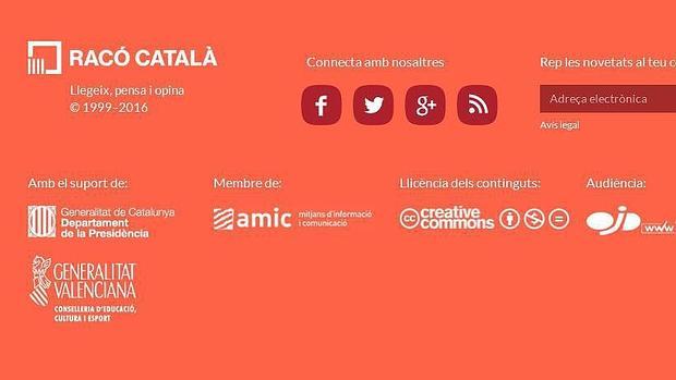 Imagen de la web de Racó Català con el logotipo del Gobierno valenciano