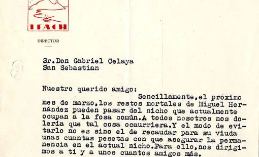 Carta de los alicantinos Ramos y Molina a Celaya, cedida por la Fundación