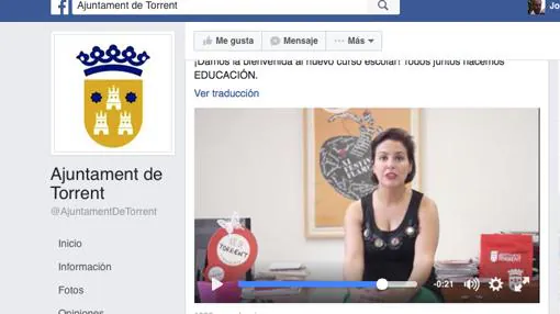 La actual concejal de Educación de Torrent, Patricia Sáez, en el mismo vídeo