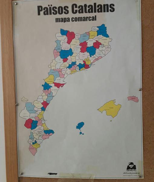 Detalle del mapa «comarcal» que une Cataluña a la Comunidad Valenciana y Baleares