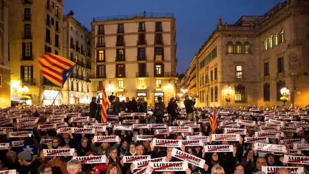 Manifestación independentista en Plaza Cataluña