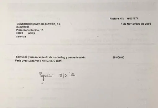 Una de las facturas de la constructora Blauverd que se tenía que remitir al PSPV