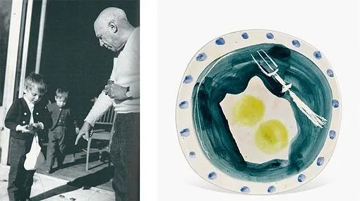 Miguel Bosé y Pablo Picasso en los años 60, y una de las obras que el artista malagueño regaló al cantante en su infancia