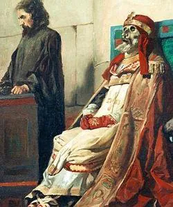 Detalle de la momia del Papa Formoso y el diácono que le defendió
