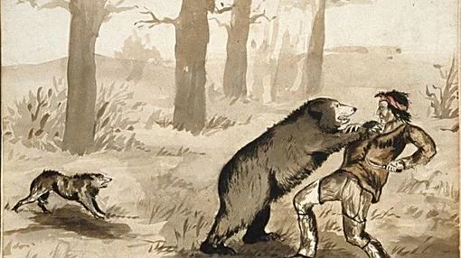 Ilustración del ataque de un oso grizzly en el siglo XIX