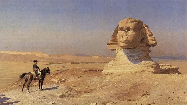 Napoleón contemplando la Gran Esfinge, semienterrada por las arenas del desierto. Óleo de Jean-Léon Gérôme