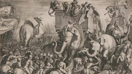 La batalla de Zama. Ilustración de Cornelis Cort (1567)