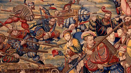 Pintura que muestra la huida desesperada de los mercenarios suizos en la batalla de Pavía. Bicocca y Pavía supusieron la pérdida de la imbatible moral suiza