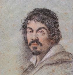 etrato del pintor Caravaggio, dibujado por Ottavio Leoni