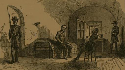 Ilustración de Jefferson Davis en prisión