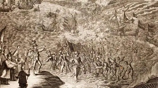 Las tropas españolas dirigidas por Mondragón cruzando Zijpe, un municipio neerlandés