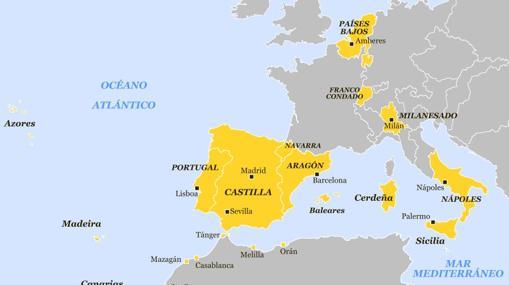 Dominios europeos y norteafricanos de Felipe II hacia 1580.