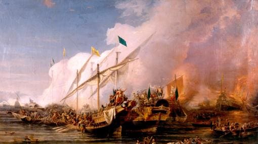 Barbarroja, nombrado por Solimán almirante en jefe de la flota otomana, derrotó a la Liga Santa de Carlos V al mando de Andrea Doria en la Batalla de Preveza en 1538