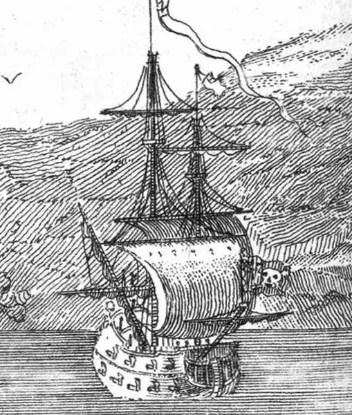 Ilustración del siglo XVIII que muestra al buque insignia de «Barbanegra»