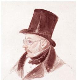 Retrato de William Hay Macnaghten, con sus características gafas azules