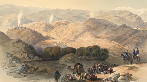Dibujo del valle de Jugdulluk, donde el ejército de Elphinstone hizo su última parada