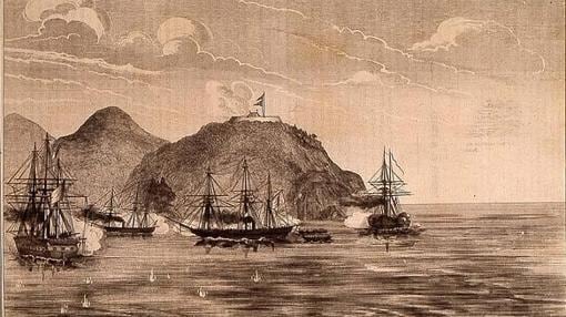 Bombardeo de la Bahía de Turana publicada en la revista «El Mundo Militar» (1860)