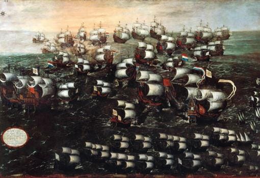Vista de la batalla de Pernambuco en un cuadro de la época. Hoy, expuesto en el Museo Naval