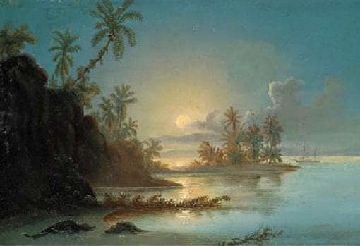 Atardecer en el Orinoco, cuadro de Ferdinand Bellermann de 1843.