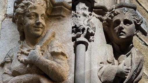 Imágenes de las dos figuras anacrónicas talladas en la Casa del Arcediano