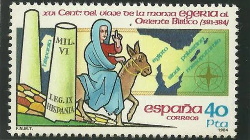 Sello espaol en honor al XVI Centenario del viaje de la monja Egeria a Oriente Bblico