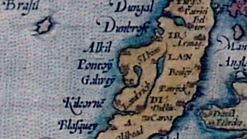 La Isla Brasil frente a las costas de Irlanda en un mapa de Europa de Abraham Ortelius, fechado en 1572