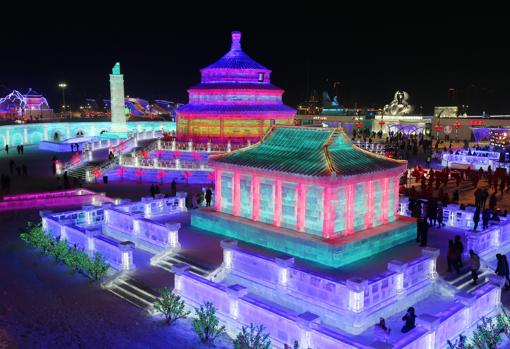 Inauguración del Festival Internacional de Esculturas de Nieve en Harbin (China), el 5 de enero