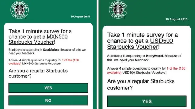Una nueva estafa circula por WhatsApp bajo el logo de Starbucks